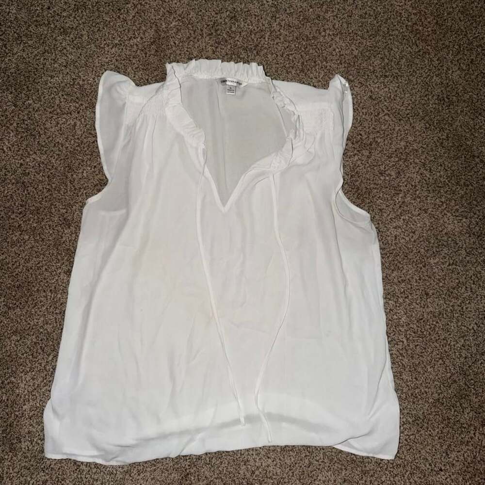 Counterparts Ruffle Sleeveless Blouse Size XL White Tie Neck